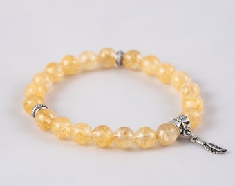 Polished Citrine Bead Bracelet Bracelet Handcrafted for Elegance - 10mm Gemstone Stretch Bracelet, Stretch Crystals Bracelet with Charm