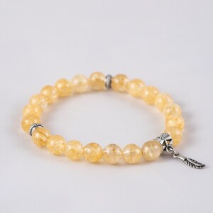 Polished Citrine Bead Bracelet Bracelet Handcrafted for Elegance - 10mm Gemstone Stretch Bracelet, Stretch Crystals Bracelet with Charm