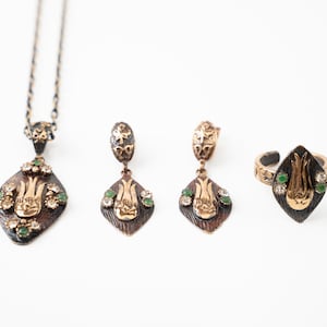 Vintage Ottoman Inspired Four Piece Jewelry Set - Ring (Size 8.5), Necklace and Earrings - Ottoman - Osmanli - Hurrem Sultan