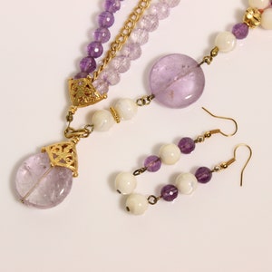 Mother of Pearl and Cape Amethyst Necklace with Silk Ribbon