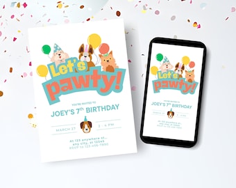 Dog Party Birthday Invitation | Editable Canva Template | Gender Neutral Puppy Party Digital Download