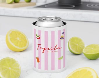Tequila & Tajín Dosenkühler | Pinkes Streifen-, Limetten- und Flaschendesign