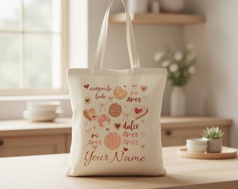 Personalized Valentine Concha & Pan Dulce Tote Bag | Mexican Sweet Bread Illustration