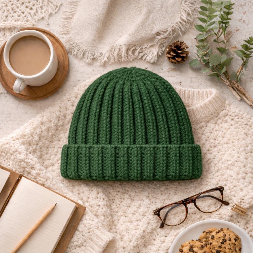 Handmade Adult Knit Bonnet in Country rusty style - Green/Brown. NEW, handmade Handknit Bonnet, Red Bonnet, Knit Hood, Handmade Winter Warm  main image 2
