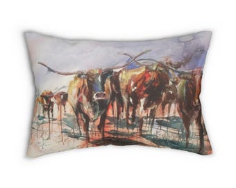 Cojín lumbar con diseño de ganado Longhorn, poliéster hilado