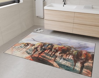 Longhorn Cattle Floor Mat, Rustic Western Home Decor