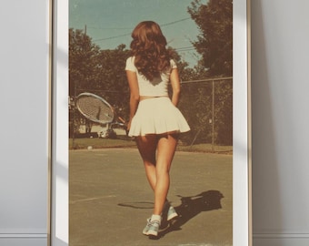 Vintage Tennis Girl Wall Art | Retro 70s Sports Photography Print | Tenniscore Aesthetic Decor | Digital Download Poster