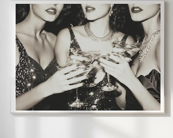 Vintage Martini Cocktail Print Black and White Glam Bar Wall Art Old Hollywood Party Photography Digital Download