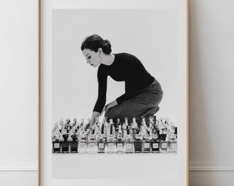 Vintage Perfume Photography Print, Black White Fashion Wall Art, French Vanity Decor (Digital Download)