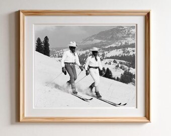 Cowboy Ski Lodge Wall Art, Western Ski Print, Black and White Mountain Art, Rustic Lodge Decor, Vintage Printable, Apres Ski Art