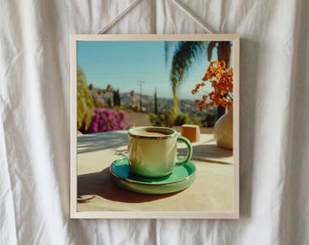 Morning in Malibu | Retro Coffee & Palm Tree Digital Art Print
