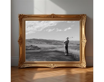 Western Golfer Print, Black and White Landscape Photography, Cowboy Golf Wall Art, Vintage Americana Digital Download