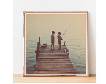 Vintage Fishing Lake Print | Retro Rustic Cabin Wall Art | Nostalgic Lakehouse Photography | Digital Download Home Decor