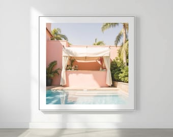 Vintage Pink Pool Cabana Wall Art, Palm Springs Inspired Photography, Summer Home Decor