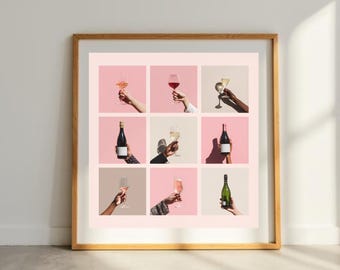 Wine Collage Wall Art Modern Bar Decor Pink Wine Photography Kitchen Dining Room Digital Download