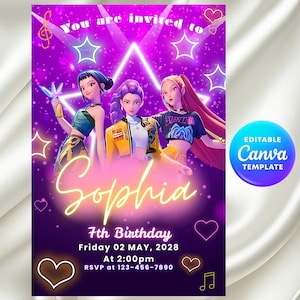 KPOP Demon Hunters Invitation, Kpop Demon Hunters Birthday invitation, KPOP Stars Invitation, Kpop Demon Hunters Saja Boys Invitation, KPOP