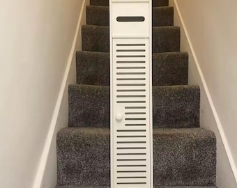 Slim Entryway Storage Cabinet | White Louvered Shoe Organizer | Modern Compact Hallway Solution