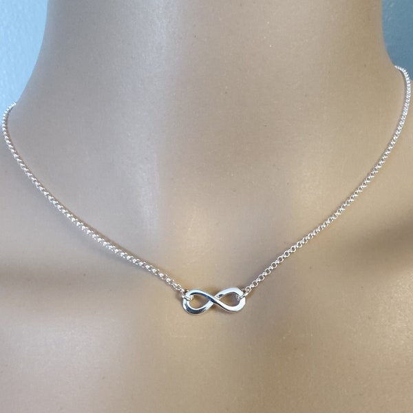 Silver Infinity Necklace, Sterling Silver Infinity Symbol, Figure Eight, Dainty Infinity Charm, Simple Everyday Necklace, Infinity Choker
