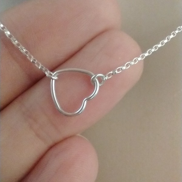 SALE Tiny Sterling Floating Heart Necklace- Silver Heart Charm Necklace- Mini Heart- 925 Necklace- Silver Necklace