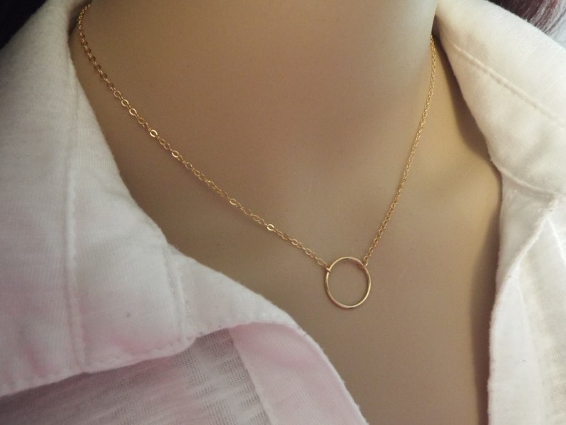 Gold Fill Karma Necklace, Gold Circle Pendant, Simple Jewelry Minimalist Necklace, Gold Jewelry, Gold Necklace, Simple Eternity, Choker image 2