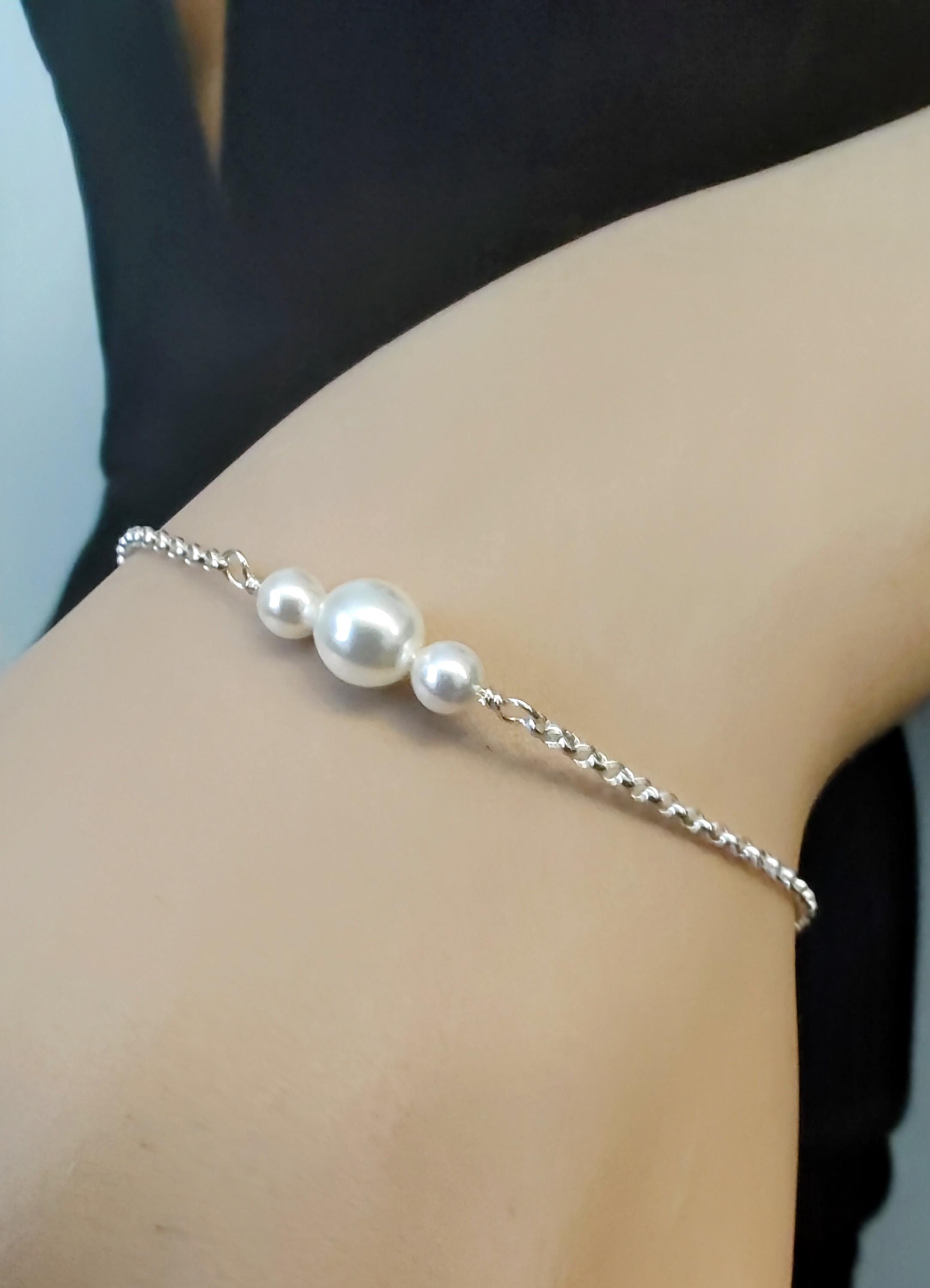 Dainty Swarovski Pearl Bracelet: Sterling Silver, Bridesmaid Jewelry