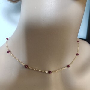 Ruby necklace 14k gold filled adjustable length choker natural rubies red gemstone