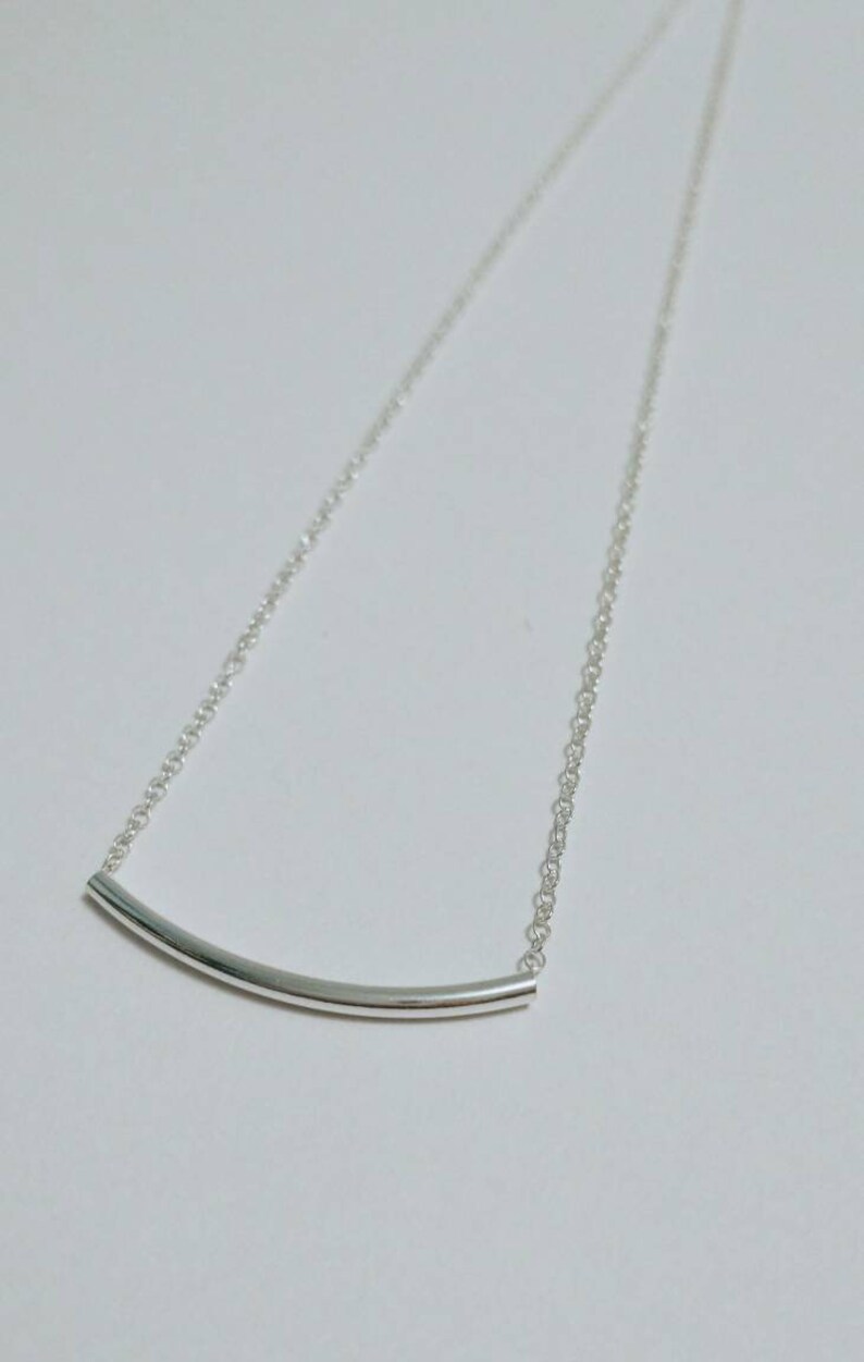 925 Sterling Silver curved tube bar necklace Simple silver Etsy
