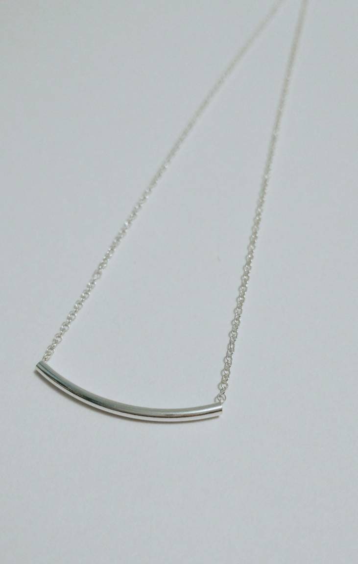 925 Sterling Silver curved tube bar necklace Simple silver Etsy