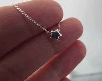 SALE- Tiny Sterling Silver Star Necklace- Silver Star Jewelry- Dainty 925 Themed- Delicate minimalist Solid Silver Star gift