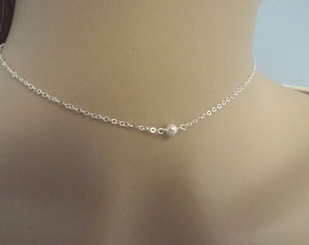 Little Pearl Necklace, Sterling Silver, Rose Gold or Yellow Gold Filled- Minimalist Everyday Jewelry, White Pearl, Bride, Gift, Bridesmaid