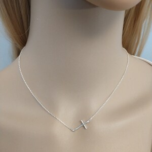 ChicSilver 925 Sterling Silver Sideways Cross Pendant Necklace - 16 Inch, Customizable Engraving, With Gift Box