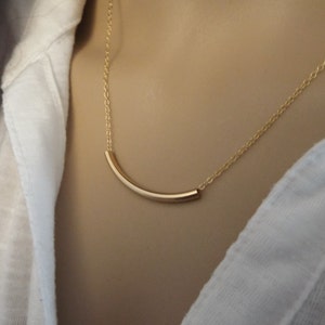 14k Gold fill curved tube bar necklace Gold tube necklace Simple dainty gold necklace-  Everyday jewelry- 14k Gold Tube necklace