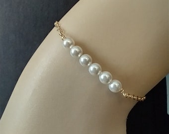 14k Gold Filled Pearl Bracelet: Dainty Swarovski Pearl Jewelry
