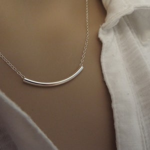925 Sterling Silver curved tube bar necklace- Simple silver necklace-  Everyday jewelry- Tube necklace