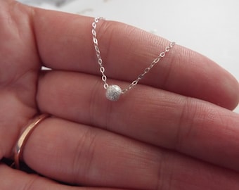 SALE Sterling Silver Bead Necklace- Tiny Dot Single Bead- Dainty Silver Necklace- Solid Sterling everyday jewelry Stardust Bead Minimalist