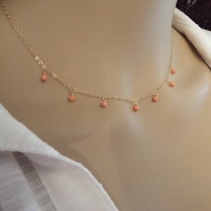 Gold fill Choker, Delicate Coral Necklace, Pink Peach Coral Necklace, Gold Gemstone Choker, Layered Gold Necklace, Layering Collar Necklace