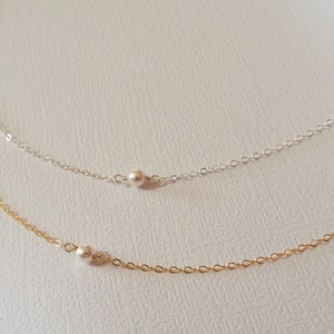 Tiny Pearl Necklace, Sterling Silver,  Yellow Gold Filled- Minimalist Everyday Jewelry, White Pearl, Bridesmaid