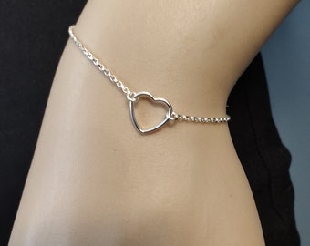 Silver Heart Bracelet, Tiny Sterling Siver Heart, delicate bracelet, heart bracelet, 925 real silver dainty heart bridesmaid