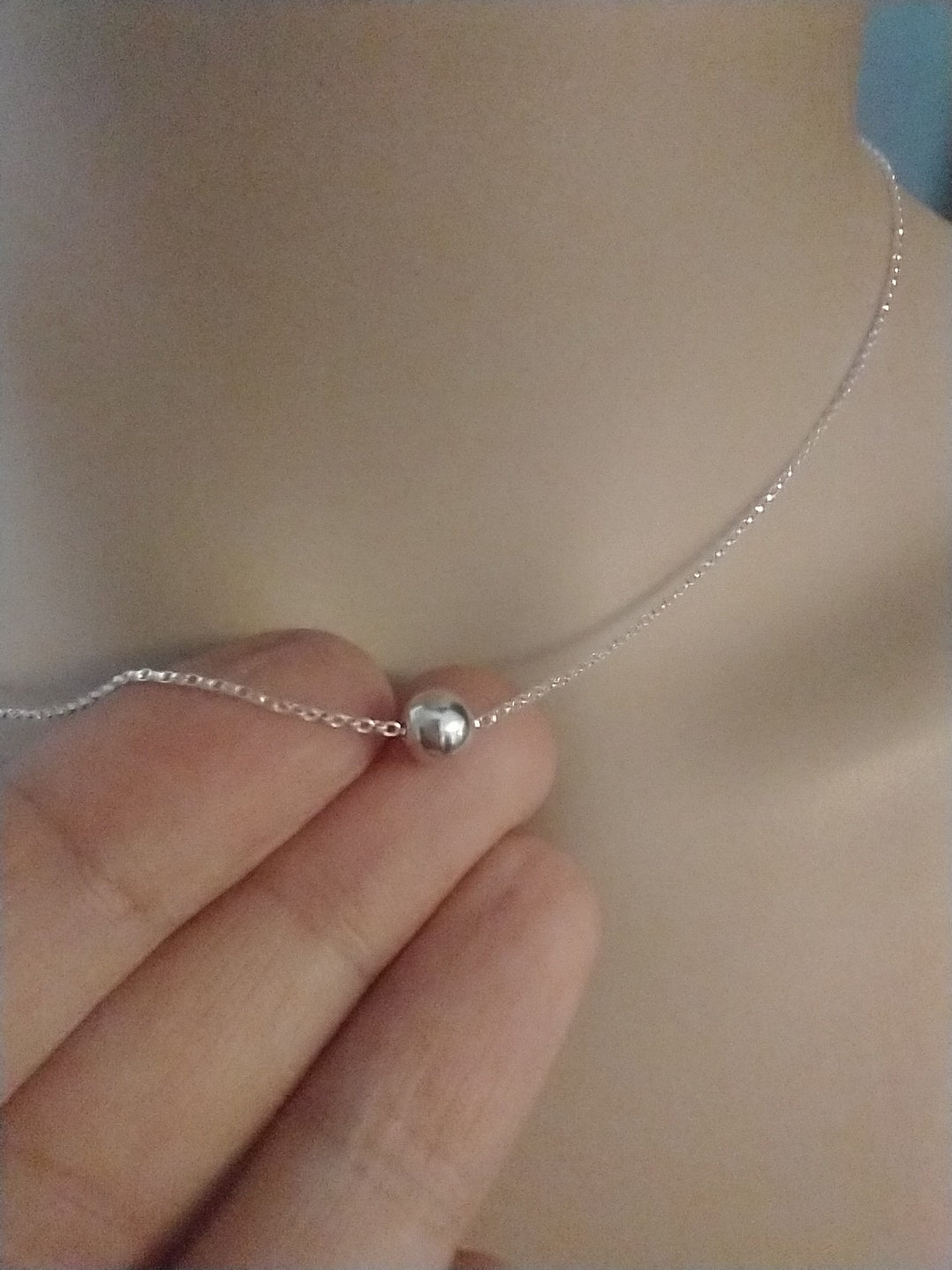 SALE Sterling Silver Single Bead Necklace Minimalist Silver Jewelry ...