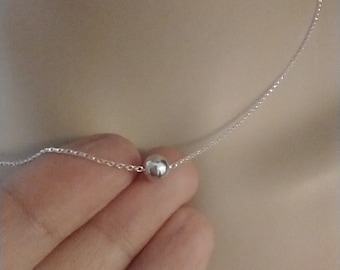 SALE Sterling Silver Single Bead Necklace- Minimalist Silver Jewelry- Gift- Tiny Bead- 925