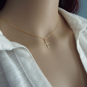 14k Gold Cross Necklace Tiny Simple gold filled dainty jewelry Small cross gift Minimalist