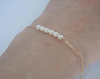 Little Pearl Bracelet- 14k Gold Filled Dainty petite pearls gold jewelry- Tiny Pearl Bracelet- great gift