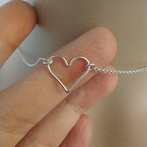 Sterling Silver Floating Heart Necklace- Open Heart Necklace- Layering Necklace- 925 Necklace- Silver Necklace