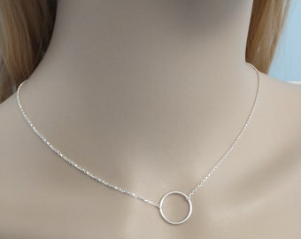 Sterling Silber Karma Halskette, Silber Kreis Anhänger, Einfache Schmuck Minimalist Halskette, Silber Schmuck, Halskette, Simple Eternity, Choker