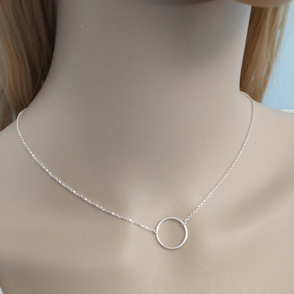 Sterling Silver Karma Necklace, Silver Circle Pendant, Simple Jewelry Minimalist Necklace, Silver Jewelry, Necklace, Simple Eternity, Choker