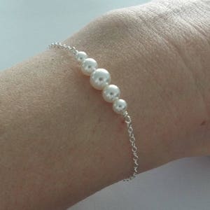 White Swarovski Pearl Bracelet: Sterling Silver Wedding Jewelry