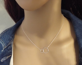 Karma Double Cercle Collier Argent Sterling Eternité Deux Cercles Collier Infinity Karma 925 Collier bijoux délicate en argent