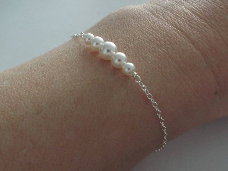 White Pearl Bracelet Sterling Silver Bridesmaid Gifts