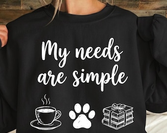 Mis necesidades son simples PNG, amante del café y los perros PNG, amante de los libros y el café con huella de perro PNG, amante de los libros y el café con huella de pata PNG, cita divertida (descarga digital)