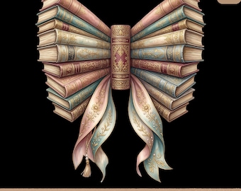 Lazo de libro vintage PNG: Pila de libros antiguos, biblioteca, estética, amante de los libros, clipart de lectura, cinta artística (descarga digital)